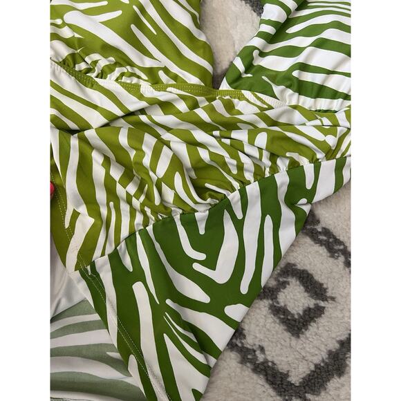 ANNE COLE Green Animal Print Halter Key Hole Tankini Swimsuit Top Sz L NWT - Picture 6 of 9